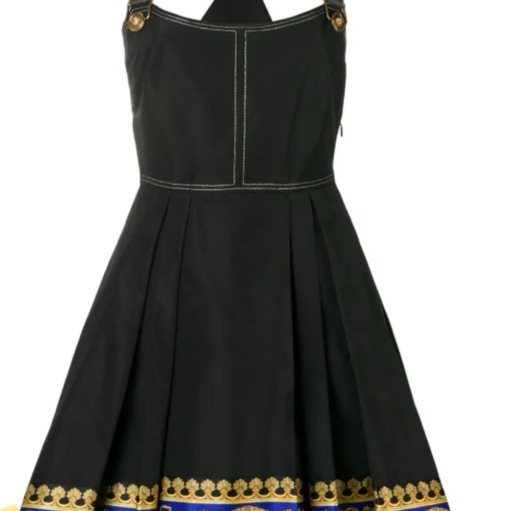 Versace Black Dress with Gold and Blue Trim.